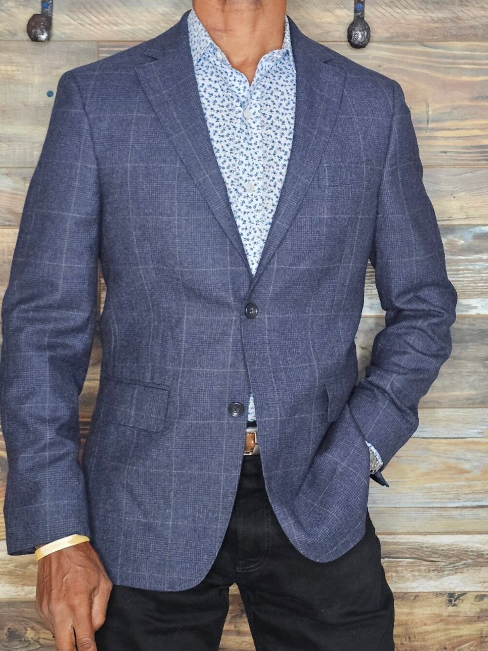 Charles Tyrwhitt London Slim Fit Plaid Wool Blue Dual Vent Blazer Jacket 38R